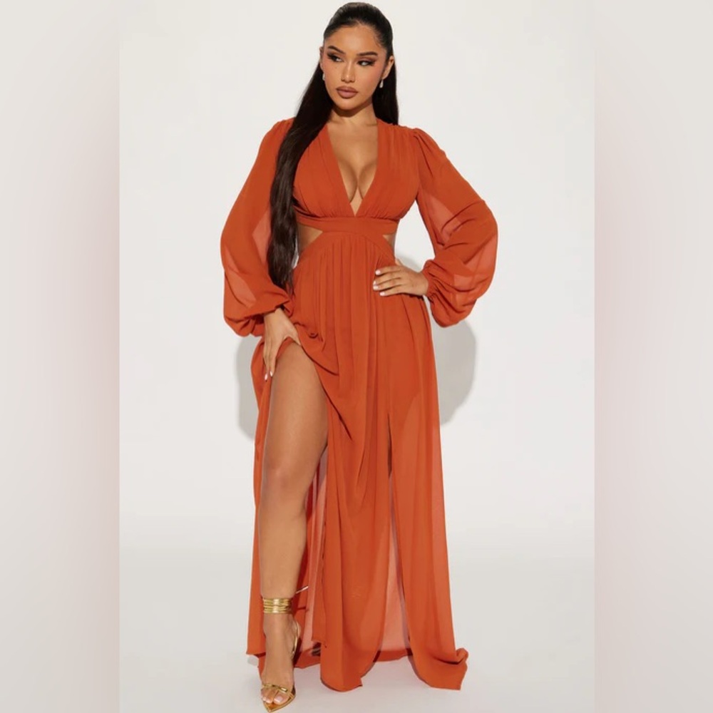 Fashion Nova Natalia Maxi Dress Cognac